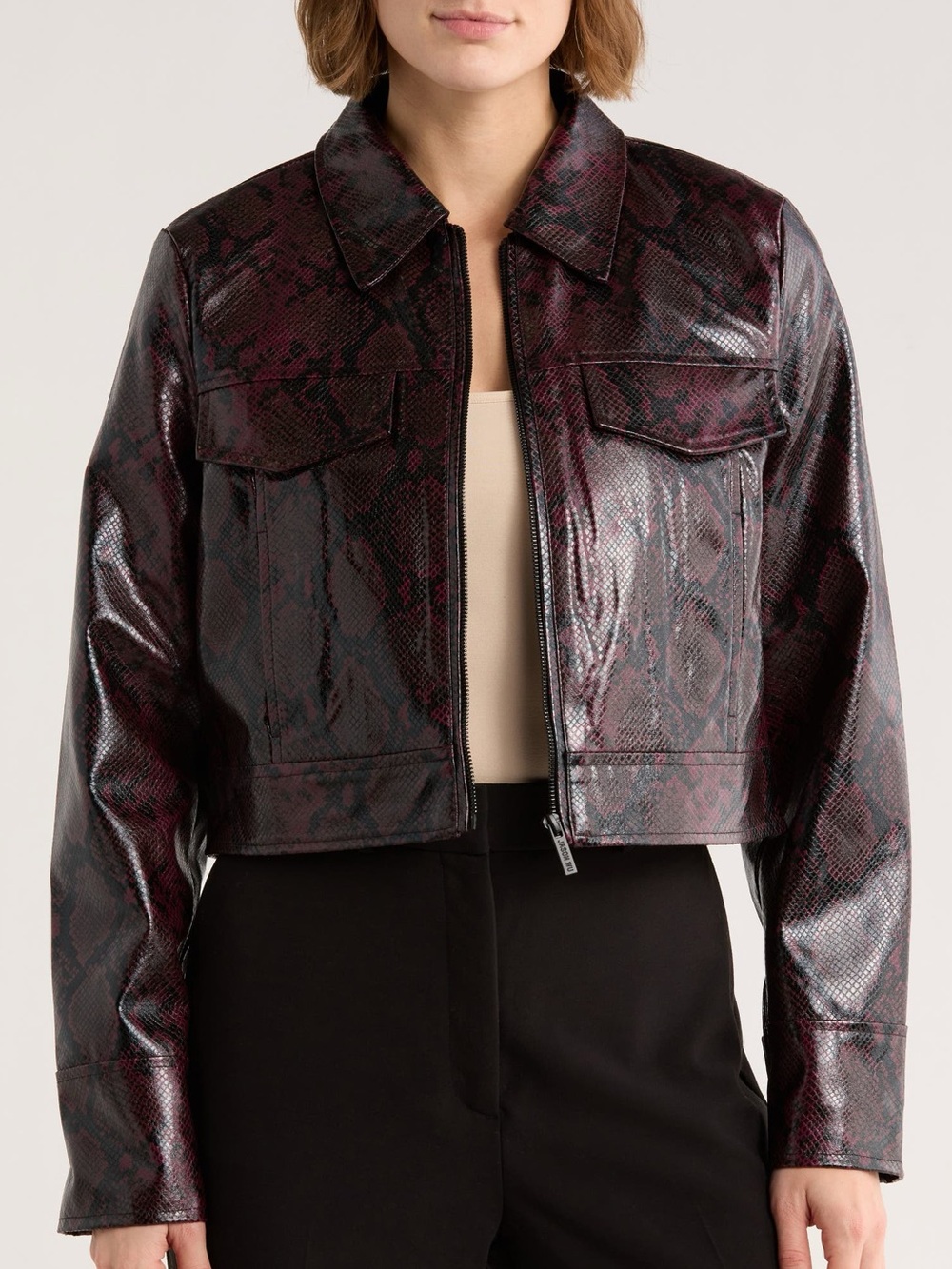 NWT JASON WU Faux Leather Full Zip Jacket “Port Royale / Black Python Print”